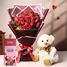 Red Rosy Love Teddy N Treats Gift